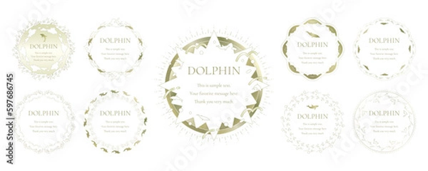 Fototapeta 素材_フレームのセット_イルカをモチーフにした金色の飾り枠。高級感のある夏のイメージ
