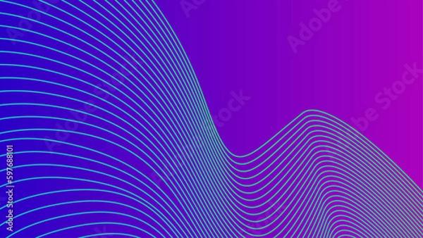Fototapeta blue purple tech wavy lines gradient background vector illustration	