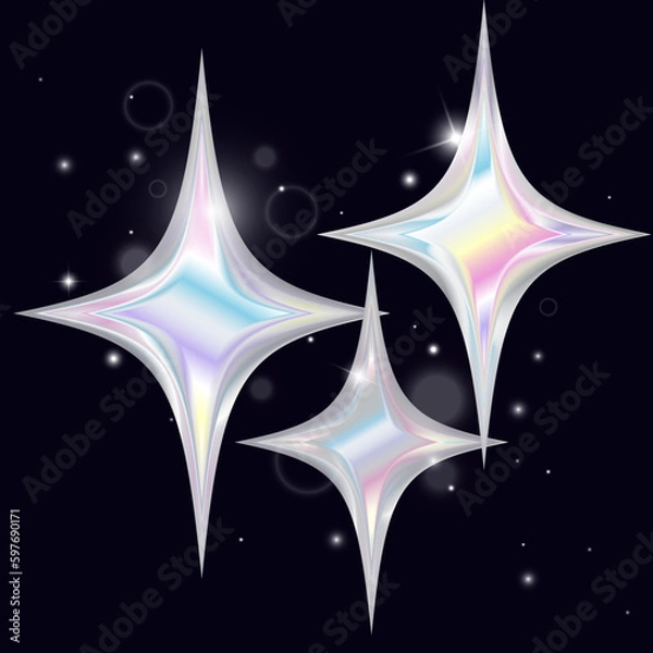 Fototapeta 3d chrome sparkly silver stars on a black background vector image