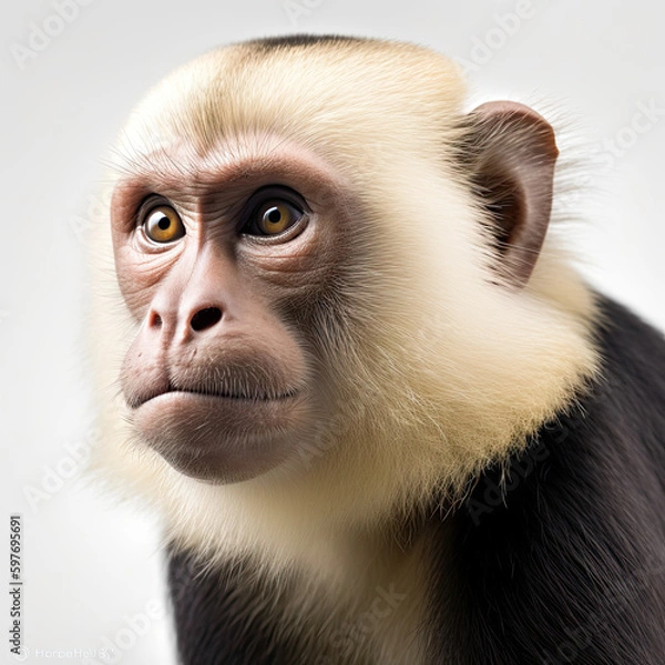 Fototapeta Capuchin Monkey Portrait on White Background - Made with Generative AI