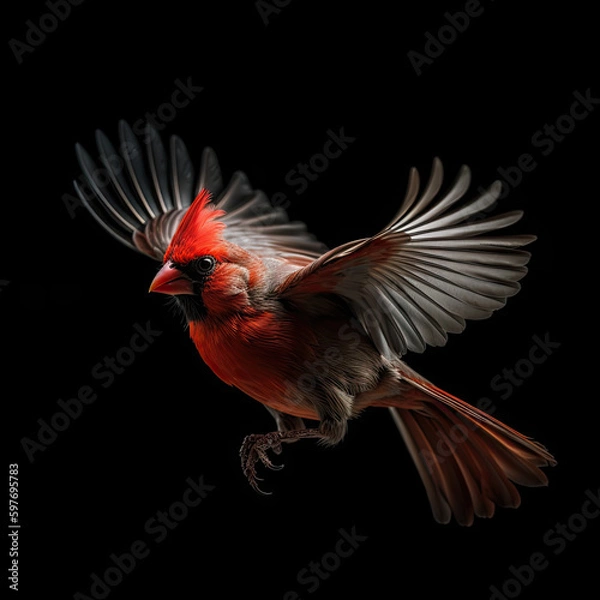 Fototapeta Cardinal Action Shot on Black Background - Made with Generative AI