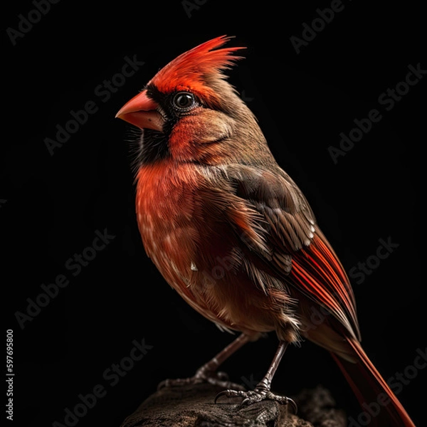 Fototapeta Cardinal Full Body on Black Background - Made with Generative AI