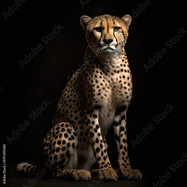 Fototapeta Cheetah Full Body on Black Background - Made with Generative AI