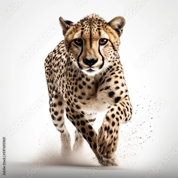 Fototapeta Cheetah Action Shot on White Background - Made with Generative AI