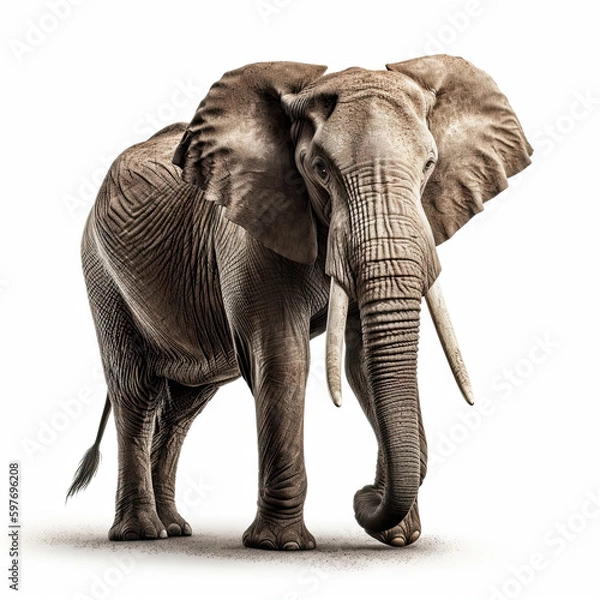Fototapeta Elephant Full Body on White Background - Made with Generative AI