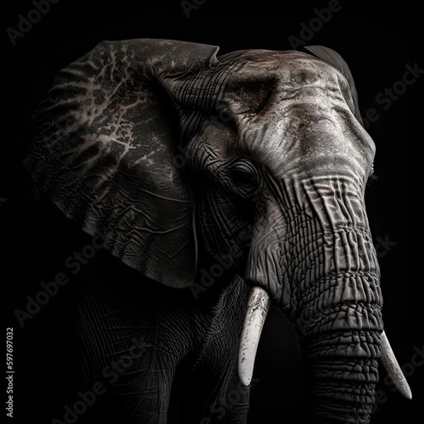 Fototapeta Elephant Portrait on Black Background - Made with Generative AI
