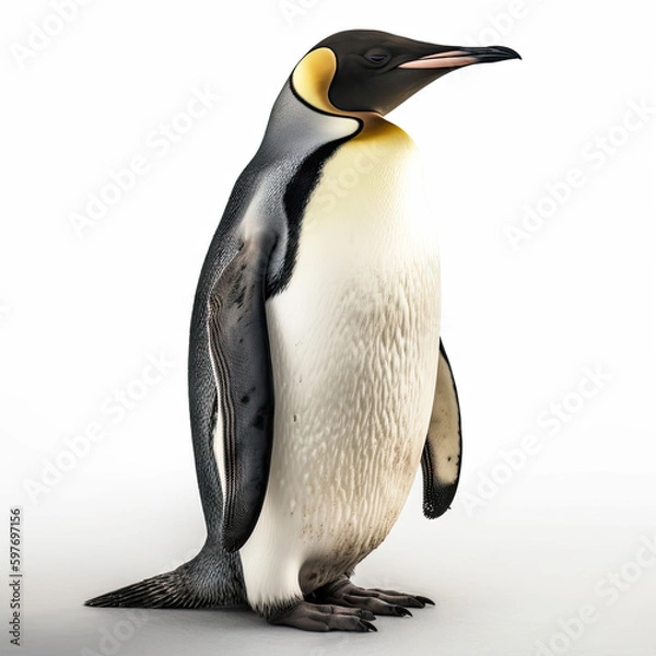 Fototapeta Emperor Penguin Full Body on White Background - Made with Generative AI