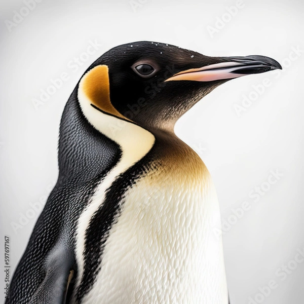 Fototapeta Emperor Penguin Portrait on White Background - Made with Generative AI