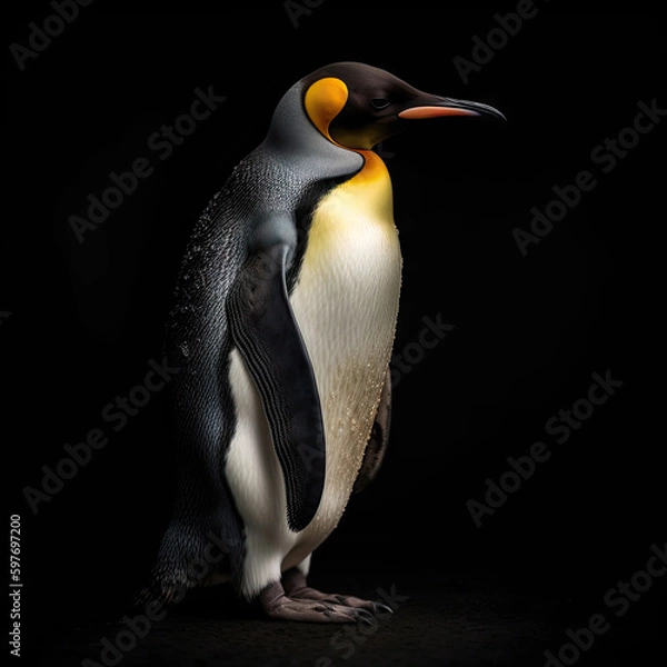 Fototapeta Emperor Penguin Full Body on Black Background - Made with Generative AI