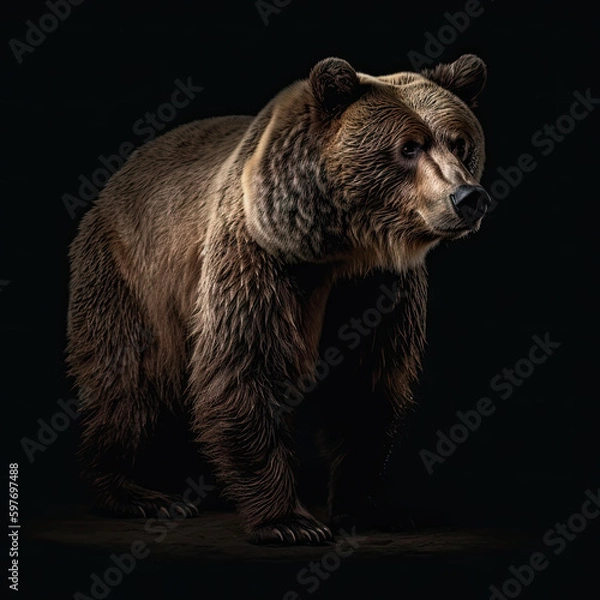 Fototapeta Grizzly Bear Full Body on Black Background - Made with Generative AI