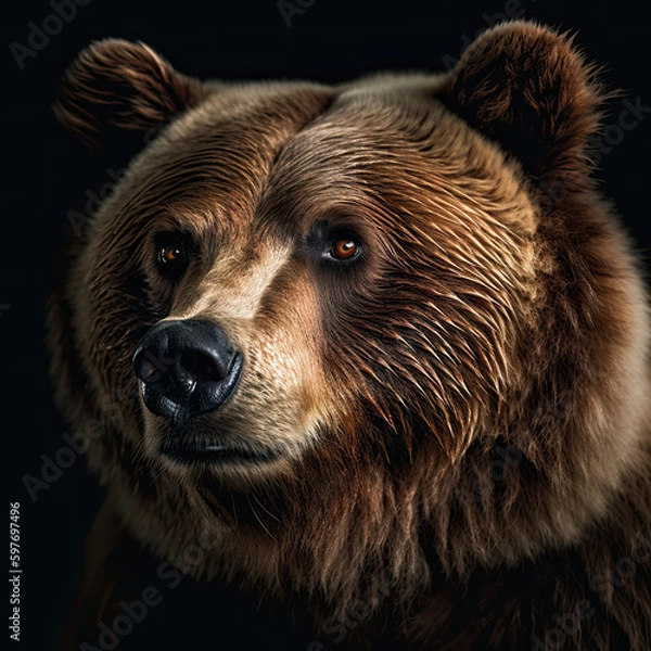 Fototapeta Grizzly Bear Portrait on Black Background - Made with Generative AI
