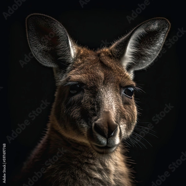 Fototapeta Kangaroo Portrait on Black Background - Made with Generative AI