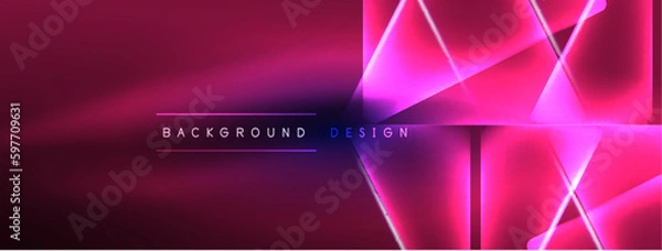 Obraz Neon lights hacking geometric background, virtual reality or artificial intelligence concept, cyberpunk geometric template for wallpaper, banner, presentation, background