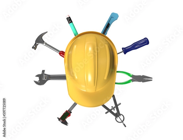 Obraz Labours Day Concept.  Safety Cap With Tools Top View