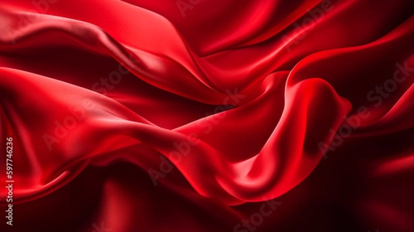 Fototapeta Abstract, texture, background, pattern. Texture of Luxury Bright Red Silk Waves Background. Generative Ai
