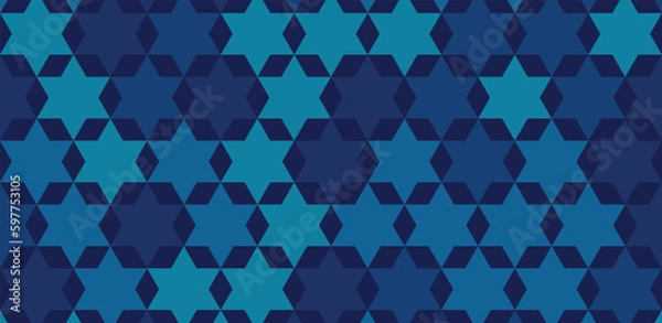 Fototapeta Star of David abstract blue vector background. Stylish vector pattern with a Six-pointed star.