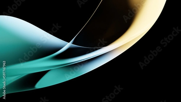 Fototapeta Abstract dark holographic iridescent neon background fluid liquid glass curved wave in motion 3d render. Gradient design element for banners, backgrounds, wallpapers and covers.