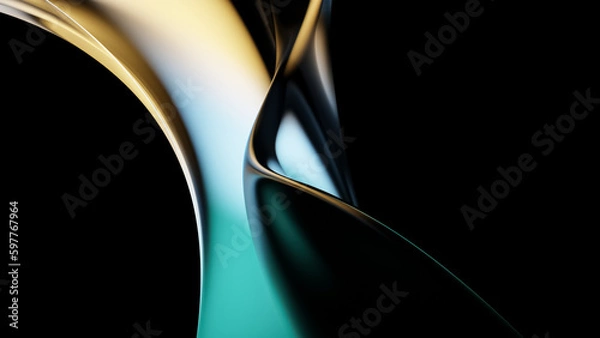 Fototapeta Streszczenie ciemne holograficzne opalizujące neonowe tło płynne szkło zakrzywiona fala w ruchu renderowania 3d. Gradientowy element projektu banerów, tła, tapet i okładek.