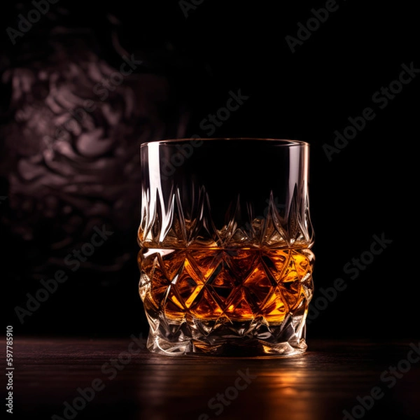 Fototapeta Glass of whisky with ice with smoke on background created with Generative AI technology.