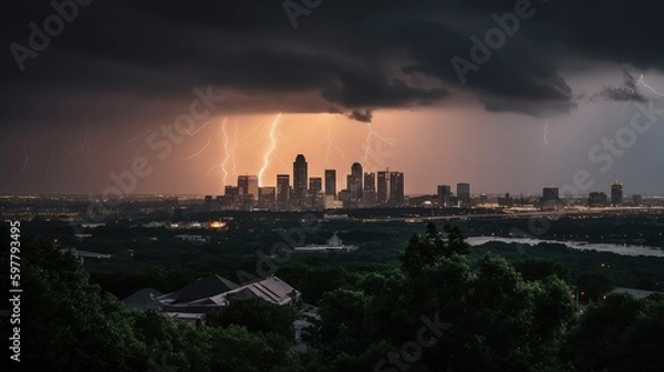 Fototapeta skyline sunset thunder