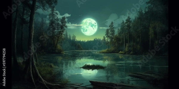 Obraz landscape with moon and clouds, Generative AI, Generative, AI