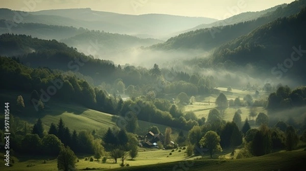 Fototapeta Beautiful scenic landscapes with mountains in Europe. Generative AI