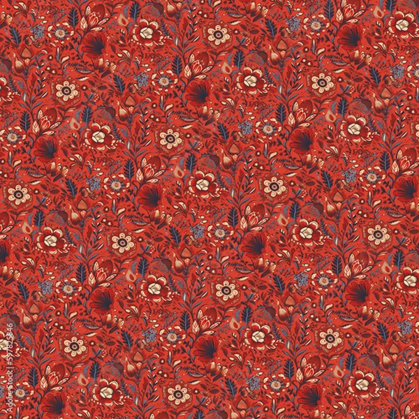 Fototapeta Colorful Daisy, Rose, and Other Spring/Summer Flowers Seamless Pattern AI Generated

