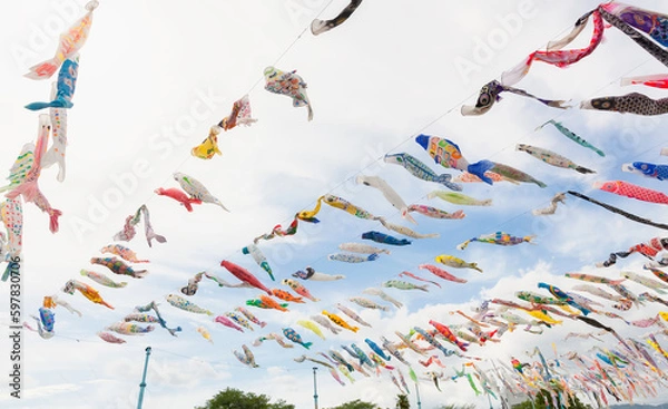 Fototapeta Carp streamers (koinobori) for Children's Day (tango no sekku) flying in the sky