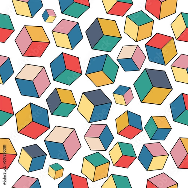 Fototapeta seamless multicolored psychedelic pattern with different elements in the retro hippie style of the 60s - 70s. Vector graphics.