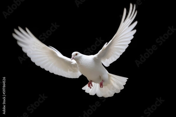 Obraz A flock of white doves flying against a black backdrop creates a striking visual, representing peace, purity, and hope.