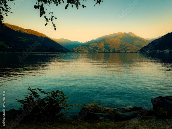 Fototapeta sunset over the lake