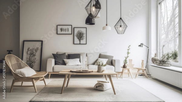 Obraz Scandinavian interior design. Illustration AI Generative.