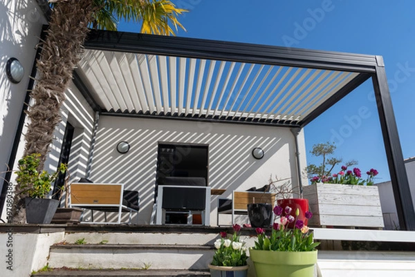 Obraz eco friendly bioclimatic aluminum pergola shade structure