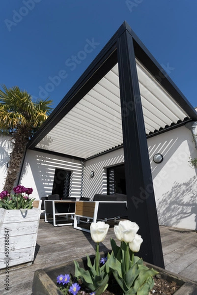 Obraz eco friendly bioclimatic aluminum pergola shade structure