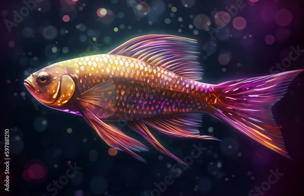 Fototapeta Iridescent Fish: A Spectacular Display of Shimmering Hues and Dazzling Colors in Aquatic Beauty, a Stunning Array of Nature's Artistry "AI