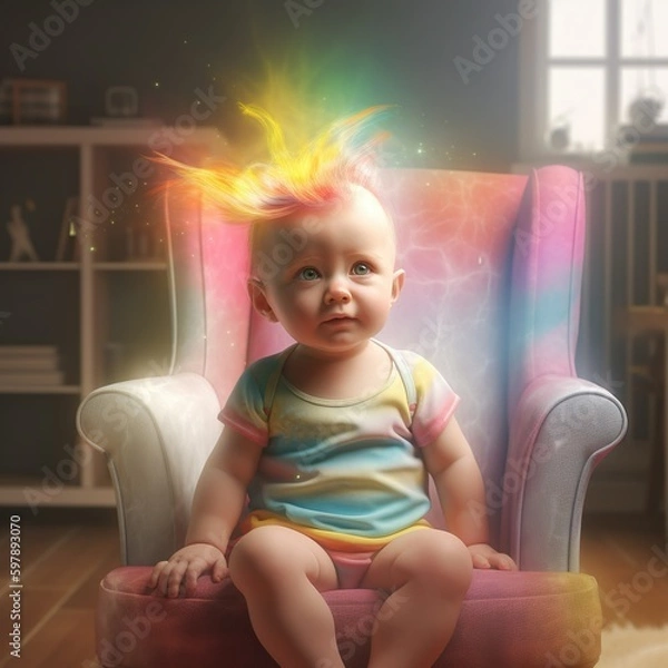 Obraz Generative AI - Baby mit Regenbogen 1b