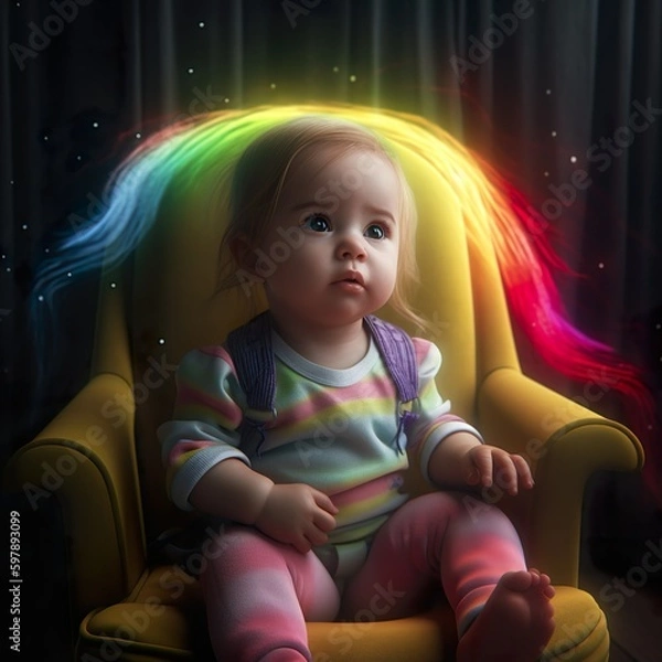 Obraz Generative AI - Baby mit Regenbogen 4d