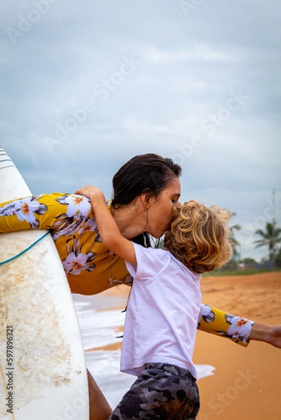 Fototapeta mother and child on beach