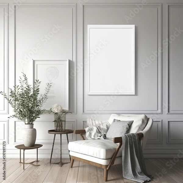 Fototapeta Frame mockup, cozy living room, modern nursery interior. Generative AI.