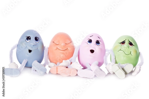 Fototapeta group of colorful easter eggs siting on a line