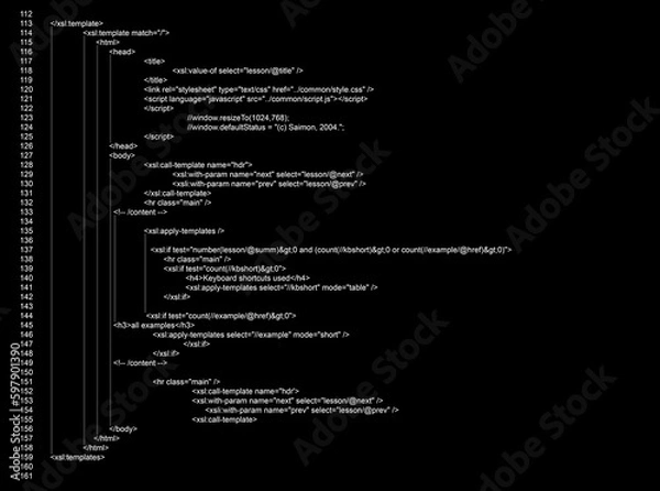 Fototapeta Source code written in programming language on black background