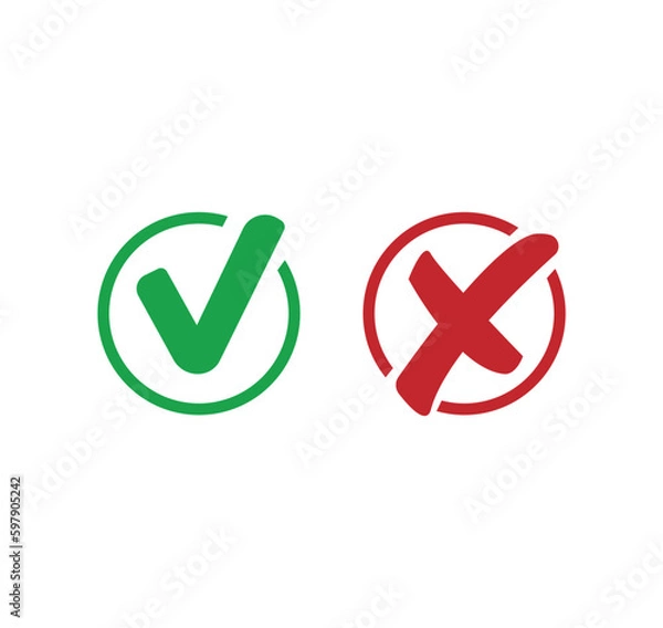 Fototapeta Checkmark cross on white background. Isolated vector sign symbol. Checkmark right symbol tick sign. Flat vector icon.