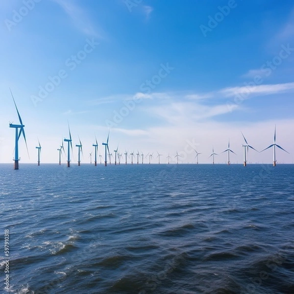 Fototapeta wind turbines in the sea. generative ai