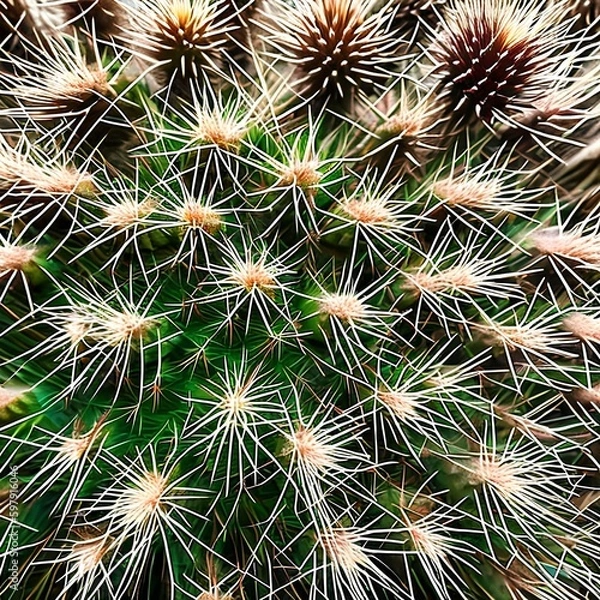 Fototapeta A prickly and rough texture with cactus needles and thorny bushes1, Generative AI