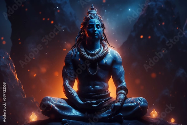 Fototapeta Hindu God Shiva statue in meditation. Generative AI