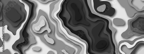 Fototapeta Abstract light and dark gray wavy shapes paper cut background. white to black waves concept for banner, wallpaper, trendy cutout cover. Geometric papercut black luxury background and elements, 