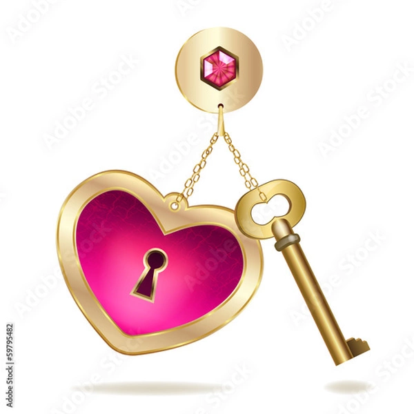 Obraz Gold keychain with heart and jewel.