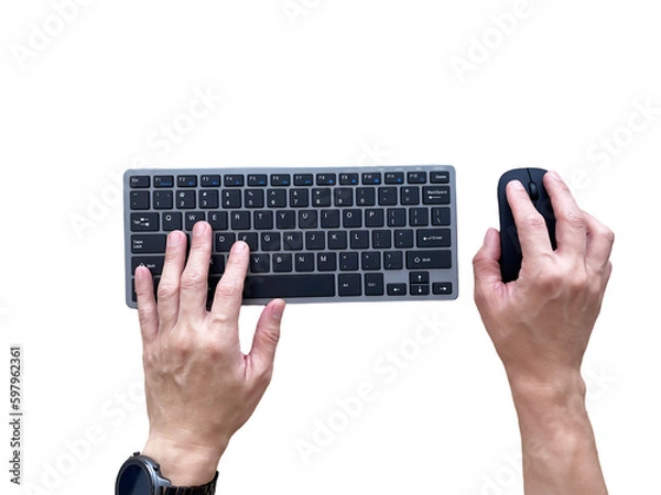 Fototapeta Hand typing keyboard top view
