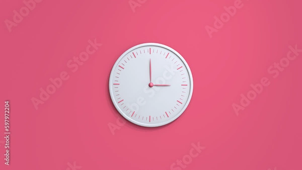 Obraz White wall clock isolated on pink background. 3D rendering illustration.