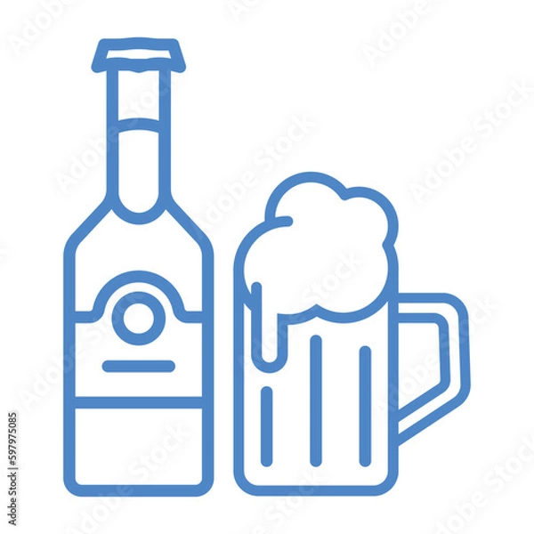 Fototapeta beer bottle with glass of beer vector illustration, beer bottle with beer mug line icon